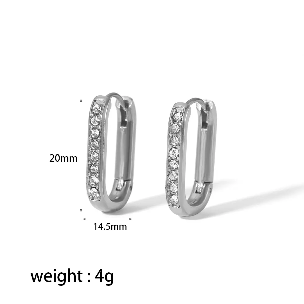 1 Pair Simple Commute Style U Shape Stainless Steel  Gold Color Inlay Rhinestones Women's Hoop Earrings h5 Picture2